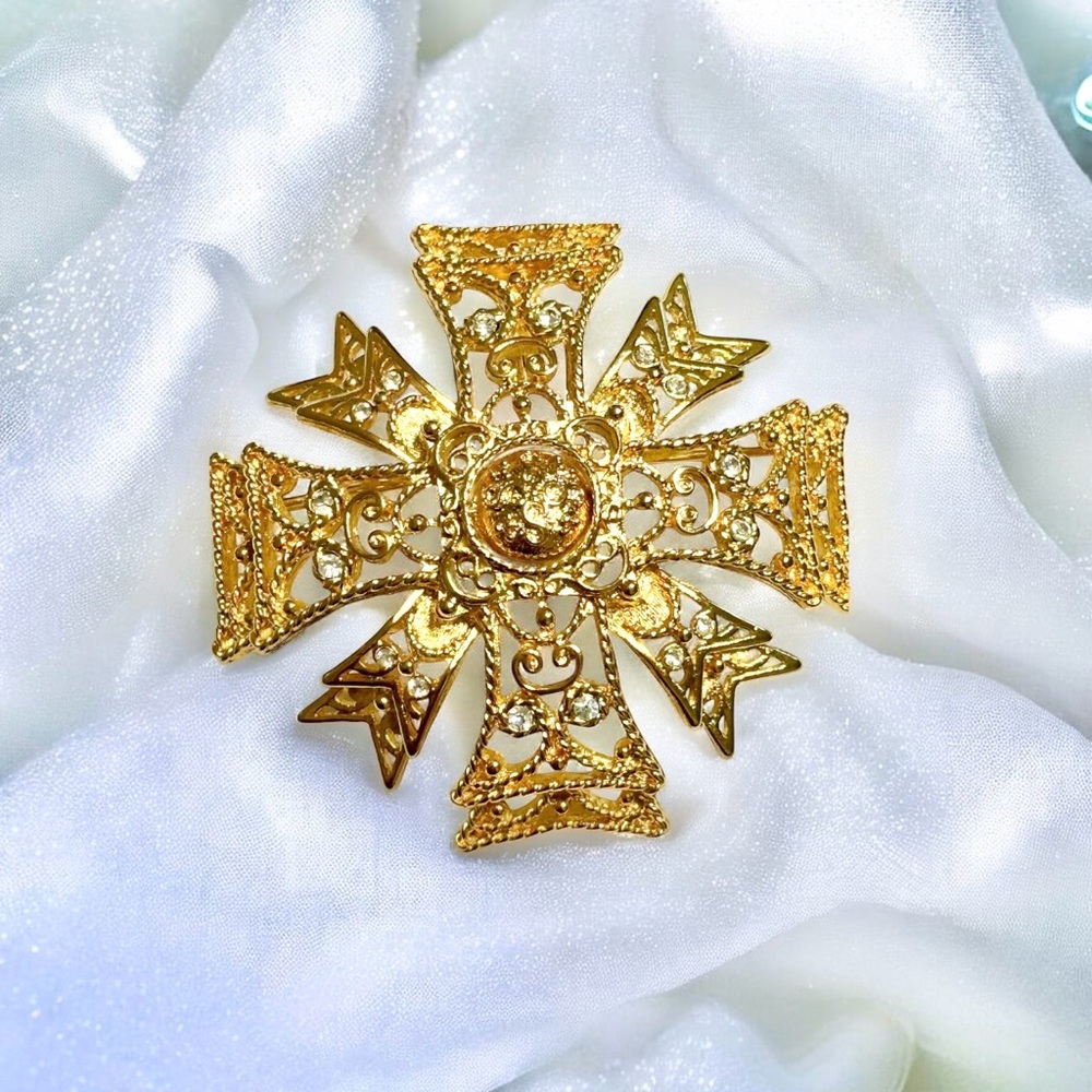 Vintage Signed Kenneth Jay Lane Gold With Crystal… - image 2